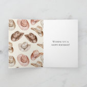 ウェスタン女性のカーボーイピンククリームハッツホース誕生日 カード (内部)