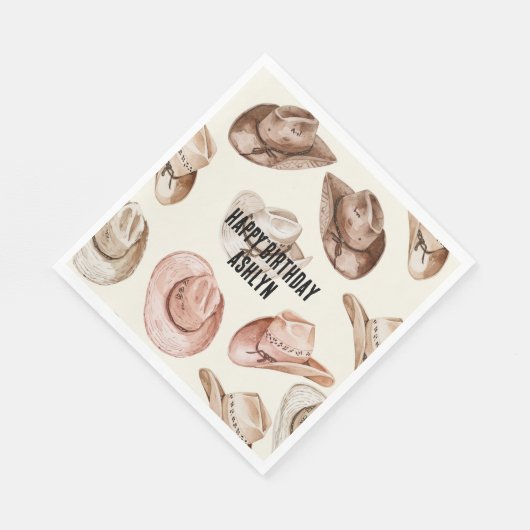 ウェスタン女性のカーボーイピンクブラウンハッツ誕生日 スタンダードランチョンナプキン (角)