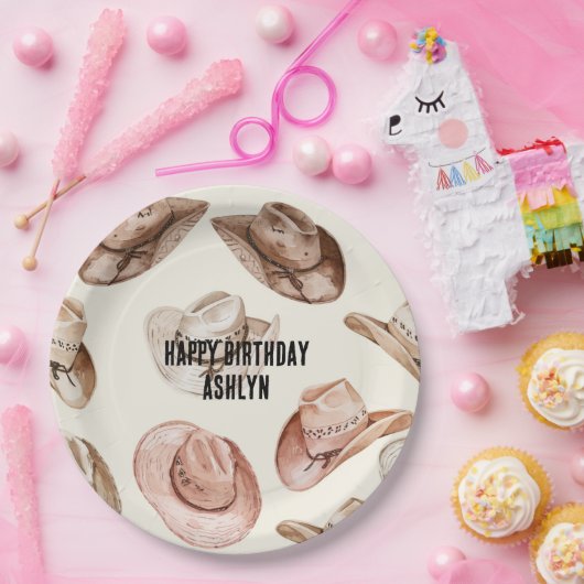 ウェスタン女性のカーボーイピンクブラウンハッツ誕生日 ペーパープレート (パーティー)