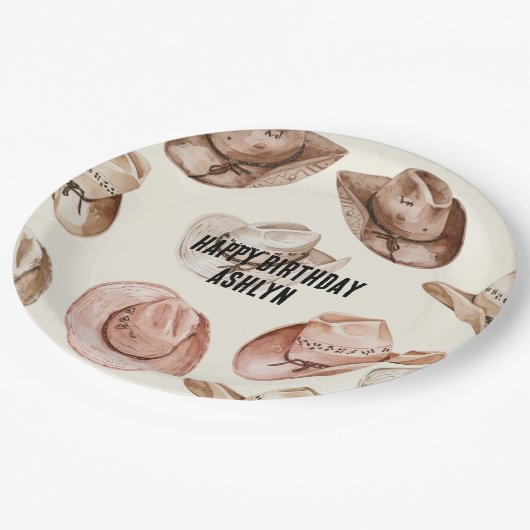 ウェスタン女性のカーボーイピンクブラウンハッツ誕生日 ペーパープレート (アングル)