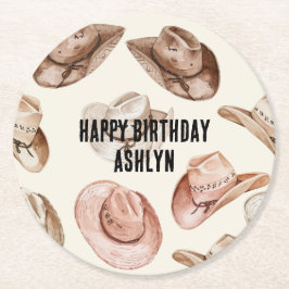 ウェスタン女性のカーボーイピンクブラウンハッツ誕生日 ラウンドペーパーコースター