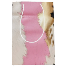 ウェスタン女性のカーボーイピンク白黒金ゴールド抽象芸術 ミディアムペーパーバッグ