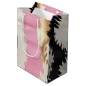 ウェスタン女性のカーボーイピンク白黒金ゴールド抽象芸術 ミディアムペーパーバッグ (裏面アングル)