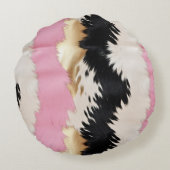 ウェスタン女性のカーボーイピンク白黒金ゴールド抽象芸術 ラウンドクッション (裏面)