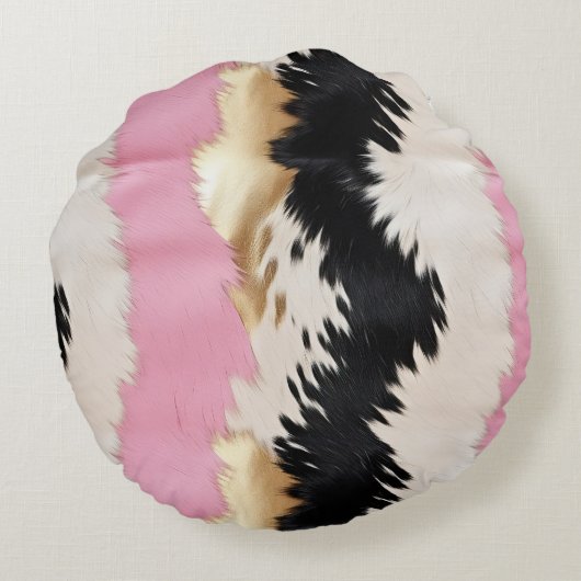 ウェスタン女性のカーボーイピンク白黒金ゴールド抽象芸術 ラウンドクッション (裏面)