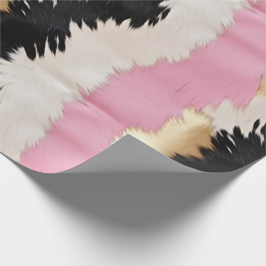 ウェスタン女性のカーボーイピンク白黒金ゴールド抽象芸術 ラッピングペーパー (角)