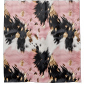 ウェスタン女性のカーボーイピンク白黒金ゴールド シャワーカーテン (正面)