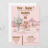 ウェスタン女性のカーボーイピンク誕生日招待状 招待状 (正面/裏面)
