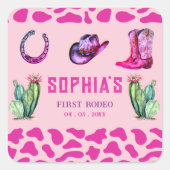 ウェスタン女性のカーボーイファーストロデオピンクガールズ誕生日 スクエアシール (正面)