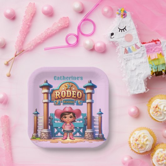 ウェスタン女性のカーボーイファーストロデオ誕生日カスタム ペーパープレート (パーティー)