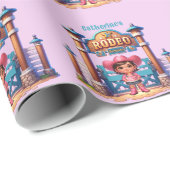 ウェスタン女性のカーボーイファーストロデオ誕生日カスタム ラッピングペーパー (ロールコーナー)