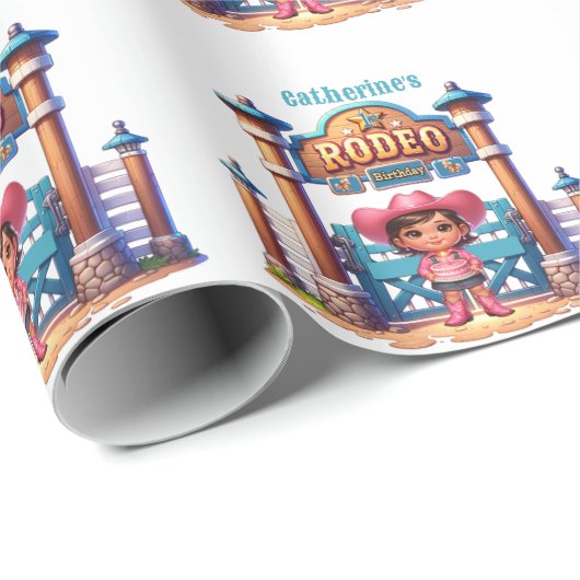 ウェスタン女性のカーボーイファーストロデオ誕生日カスタム ラッピングペーパー (ロールコーナー)