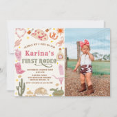 ウェスタン女性のカーボーイファースト・ロデオ1歳の誕生日フォト 招待状 (正面)
