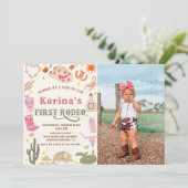 ウェスタン女性のカーボーイファースト・ロデオ1歳の誕生日フォト 招待状 (スタンド正面)