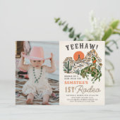 ウェスタン女性のカーボーイファースト・ロデオ1歳の誕生日フォト 招待状 (スタンド正面)