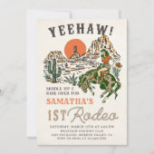 ウェスタン女性のカーボーイファースト・ロデオ1st誕生日 招待状 (正面)