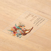 ウェスタン女性のカーボーイフローラブーツウェディング日付を保存 アクリル招待状 (レイダウン)