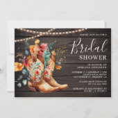 ウェスタン女性のカーボーイフローラブーツウッドブライダルシャワー 招待状 (正面)