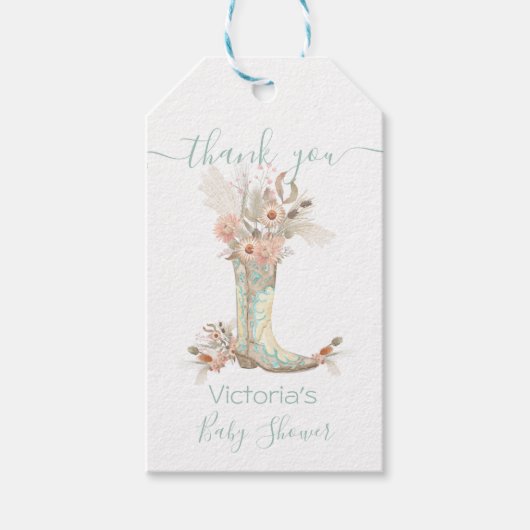 ウェスタン女性のカーボーイフローラブーツシャワー ギフトタグ (正面)