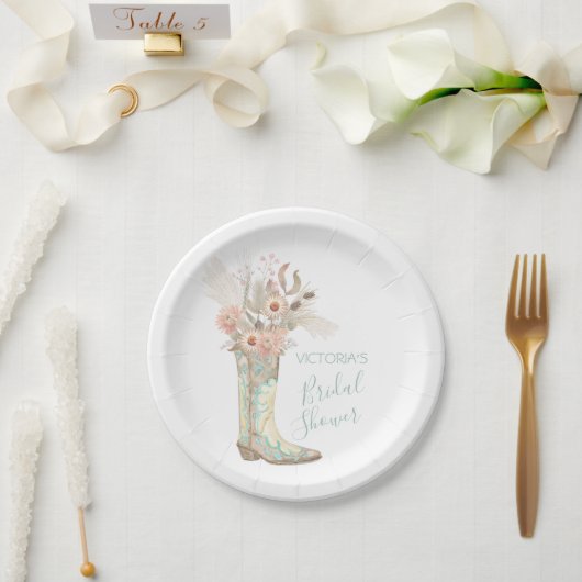 ウェスタン女性のカーボーイフローラブーツシャワー ペーパープレート (ウェディング)