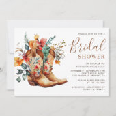 ウェスタン女性のカーボーイフローラブーツブライダルシャワー 招待状 (正面)