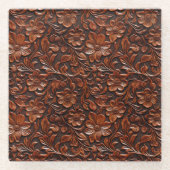 ウェスタン女性のカーボーイブラウンフローラ ガラスコースター (正面)