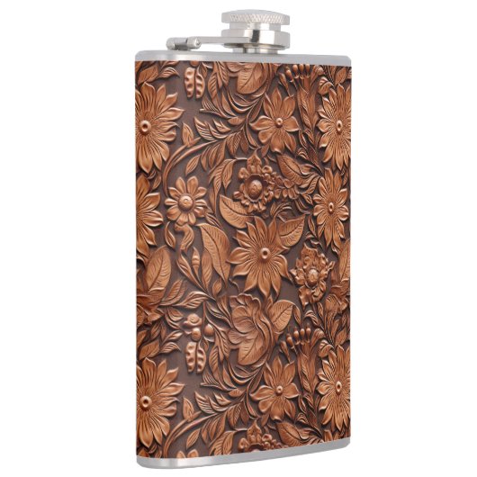 ウェスタン女性のカーボーイブラウンフローラ フラスク (右)