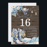 ウェスタン女性のカーボーイブルーフローラウッドスウィート16誕生日 招待状<br><div class="desc">編集可能ウェスタン女性のカーボーイブルーフローラウッド甘い16誕生日招待状エレガントウッド素朴テキサス州南西部アダルトメキシコ誕生日</div>