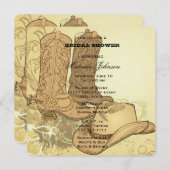 ウェスタン女性のカーボーイブーツハットブライダルシャワー 招待状 (正面/裏面)