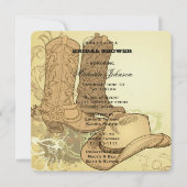 ウェスタン女性のカーボーイブーツハットブライダルシャワー 招待状 (正面)