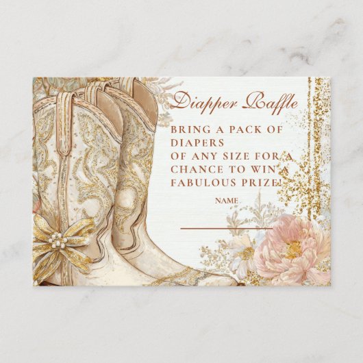 ウェスタン女性のカーボーイブーツフローラおむつラッフル エンクロージャーカード (正面)