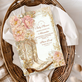 ウェスタン女性のカーボーイブーツフローラベビーシャワー 箔招待状