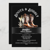 ウェスタン女性のカーボーイブーツ白黒バブリーシック 招待状 (正面/裏面)