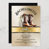 ウェスタン女性のカーボーイブーツ金ゴールドブラックバブリーシック 招待状 (正面/裏面)