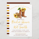 ウェスタン女性のカーボーイブーツ&サンフラワーズブライダルシャワー 招待状 (正面/裏面)