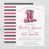 ウェスタン女性のカーボーイブーツ&フラワーズブライダルシャワー 招待状 (正面/裏面)