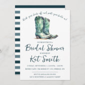 ウェスタン女性のカーボーイブーツ&フラワーズブライダルシャワー 招待状 (正面/裏面)