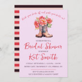 ウェスタン女性のカーボーイブーツ&フラワーズブライダルシャワー 招待状 (正面/裏面)