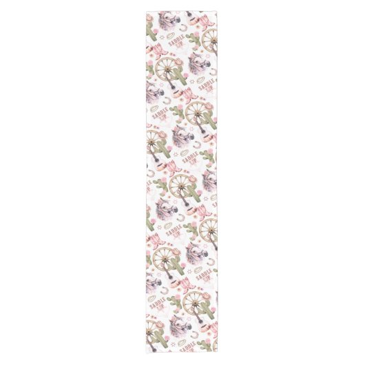 ウェスタン女性のカーボーイベイビーシャワーテーブルランナー – ピンク ショートテーブルランナー (正面)