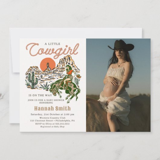 ウェスタン女性のカーボーイベイビーシャワーフォト招待状 招待状 (正面)