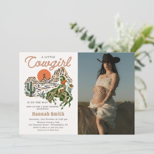 ウェスタン女性のカーボーイベイビーシャワーフォト招待状 招待状 (スタンド正面)