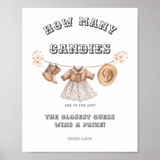 ウェスタン女性のカーボーイベイビーシャワー何人のキャンディゲーム ポスター (正面)