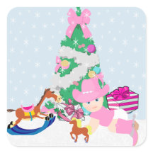 ウェスタン女性のカーボーイベビークリスマスツリーシーン