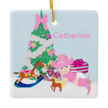 ウェスタン女性のカーボーイベビークリスマスツリーシーン