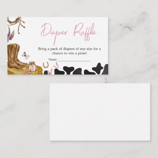 ウェスタン女性のカーボーイベビーシャワーおむつラッフル エンクロージャーカード (正面/裏面)