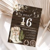 ウェスタン女性のカーボーイホワイトブーツウッドスウィート16誕生日 招待状