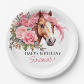 ウェスタン女性のカーボーイホースバースデーパーティー ペーパープレート (正面)