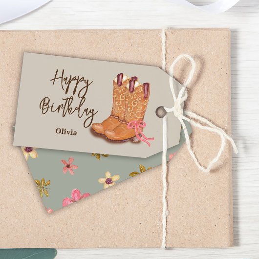 ウェスタン女性のカーボーイボホフラワーズブーツバースデーパーティー ギフトタグ