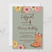 ウェスタン女性のカーボーイボホフラワーズブーツ誕生日 招待状 (正面)