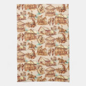 ウェスタン女性のカーボーイランチホースシーン キッチンタオル (縦)